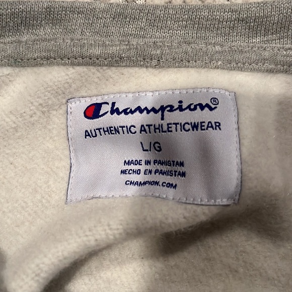 Men’s Champion Powerblend Fleece Crewneck, Script Logo Oxford Grey - Picture 3 of 3